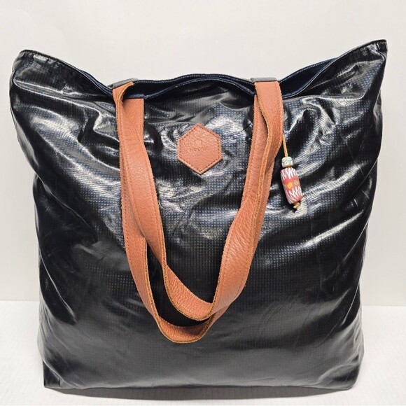 MOCAH Design Reversible Denim And Leather Boho Hippie Tote Bag - Picture 3 of 10